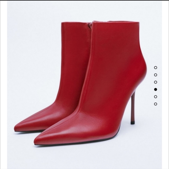 Zara Pointed Toe Heeled Ankle Boots Red - Picture 2 of 13